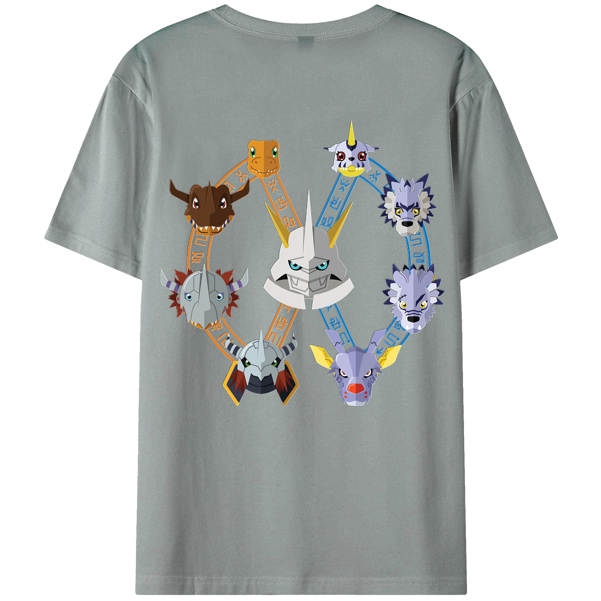 （画像用） Digimon デジタルモンスター/デジモン 綿100％ メンズ半袖Tシャツ（バックプリント） 通気性